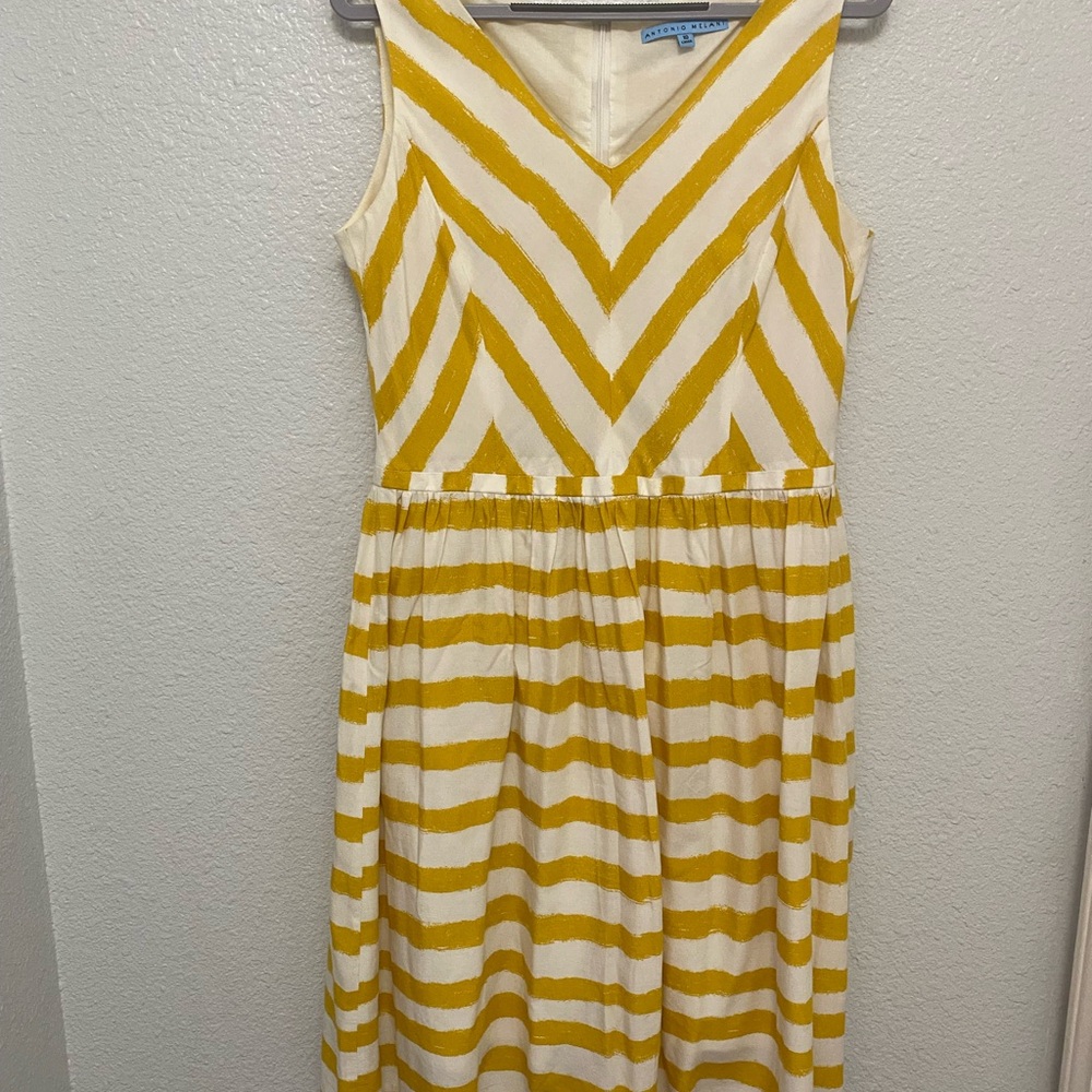 ANTONIO MELANI Yellow and White A-Line Midi Dress